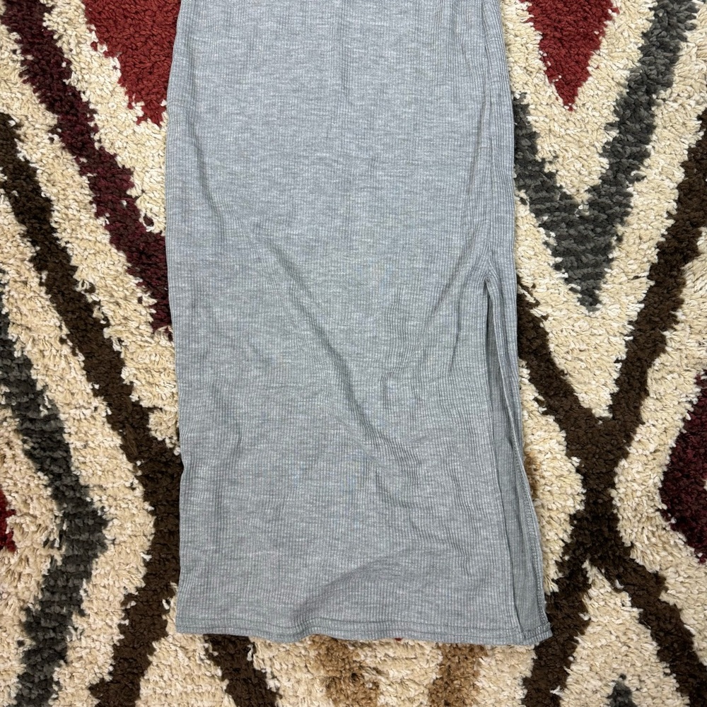 Pretty Little Thing Midi Dress One Shoulder Solid Gray Ribbed Tank Fitted Slit - Picture 6 of 8